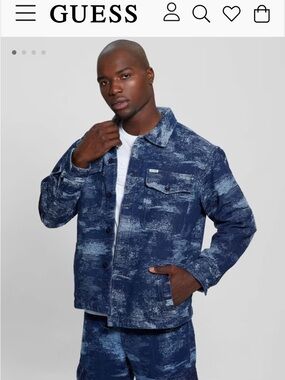 Rare GUESS Men's Blue Distressed Button-Front Jacket